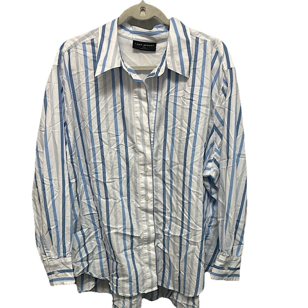 LANE BRYANT Womens Oversized Striped Button Up Shirt Coastal Size‎ 22/24 Preppy